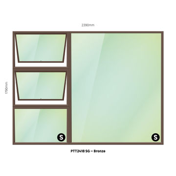 TOP HUNG ALUMINIUM WINDOW BRONZE PTT2418 2 VENT W2400MM x H1800MM