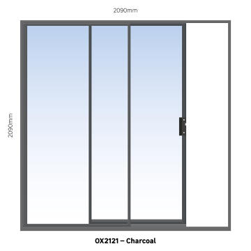 Sliding Door Aluminium 1 Side Opening (OX) Charcoal-w2090xh2090mm