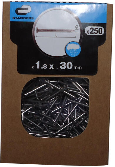 Flat head nails stainless steel 1.8x30mm 250pc box standers