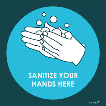 Sanitize hands here covid-sign 150x150mm tower