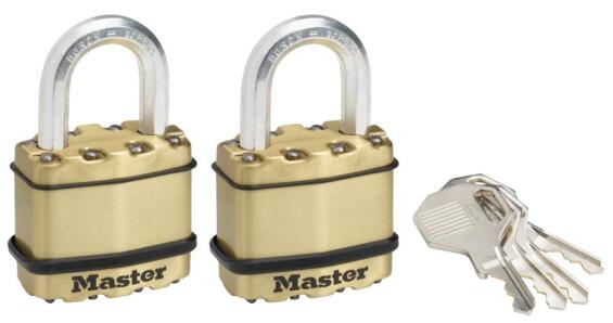 Padlock laminated brass 45mm 2 keyed alike 2pc excell master lock