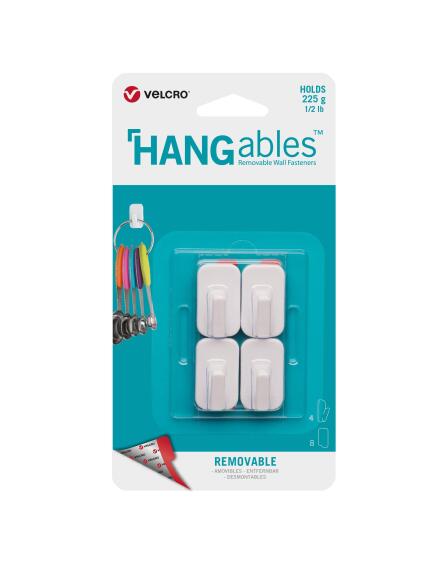 Removable micro hook 1/2lb white 4pc hangables velcro