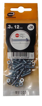 Machine screws and nuts slotted cheese head zinc plated 3.0x12mm 30pc standers