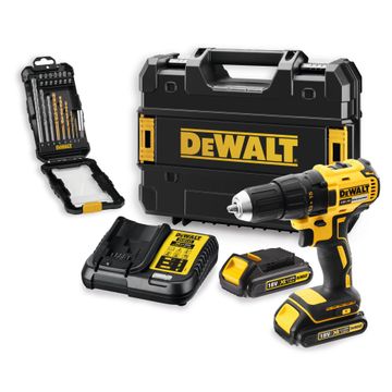 Cordless Drill Driver DEWALT Brushless 18v with 2 x 1.5Ah batteries, charger and 16pc Accessories Set