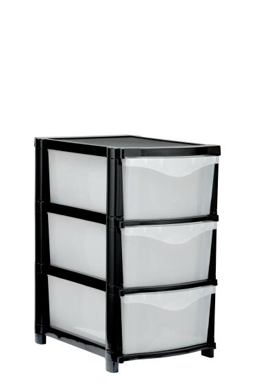 3 drawer storage unit black & clear