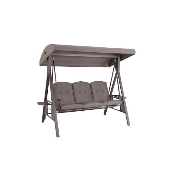 Swing chair 3 seater with cushion brown 206cm x 118cm x 184cm steel