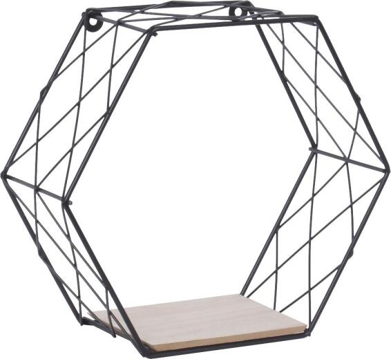 Dsx Malla Metal Shelf Hexagon Shaped Black With Wood  Base W29xD11xh29cm