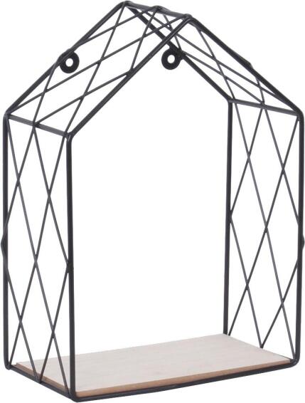 Dsx Malla Metal Shelf House Shaped Black With Wood  W21xD11xh29cm