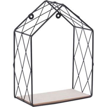 Dsx Malla Metal Shelf House Shaped Black With Wood  W21xD11xh29cm