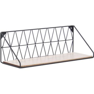 Dsx Malla Metal Shelf Rectangle Shaped Black With Wood  Base W40xD13xh12cm