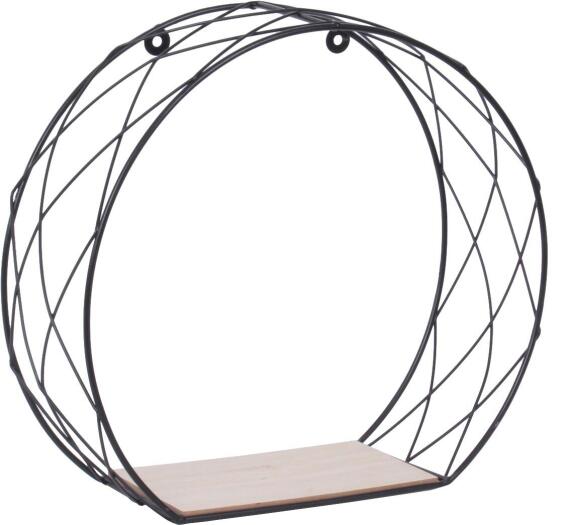Dsx Malla Metal Shelf Round Shaped Black With Wood  Base W33xD11xh30cm