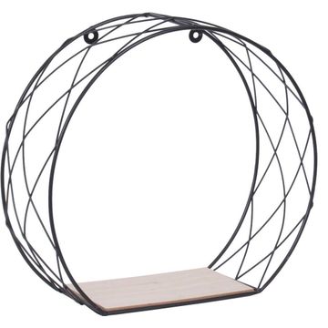 Dsx Malla Metal Shelf Round Shaped Black With Wood  Base W33xD11xh30cm