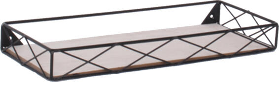 Dsx Malla Metal Shelf Rectangle Tray Shaped Black With Wood  W40xD15xh4cm