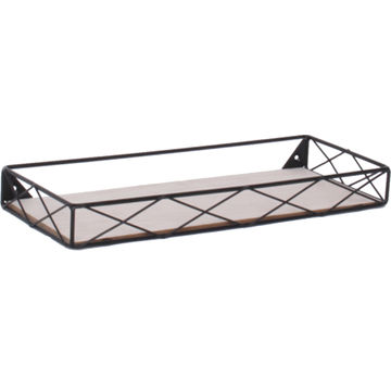 Dsx Malla Metal Shelf Rectangle Tray Shaped Black With Wood  W40xD15xh4cm