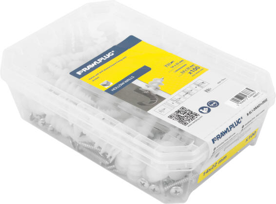 Nylon self drilling plugs and screws hollow walls tub 100pc rawlplug
