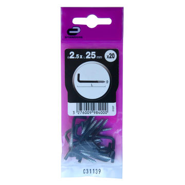 Cup hooks square black powder coated 2.5x25mm 20pc standers
