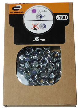 Nyloc nuts one-way zinc plated 6mm 100pc box standers