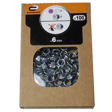Nyloc nuts one-way zinc plated 6mm 100pc box standers