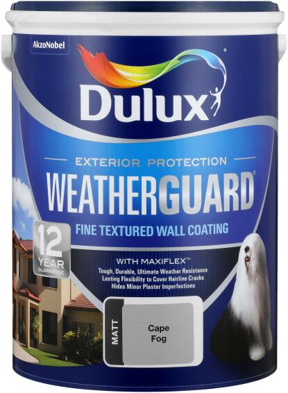 Paint exterior fine textured DULUX WEATHERGUARD Cape Fog 5L, | LEROY ...