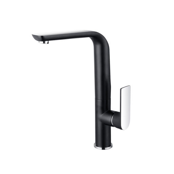 Bijiou Kitchen Sink Mixer Tap Geneva Single Lever Chrome / Black H31.5Cm Spout Reach 19.9Cm