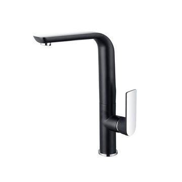 Bijiou Kitchen Sink Mixer Tap Geneva Single Lever Chrome / Black H31.5Cm Spout Reach 19.9Cm