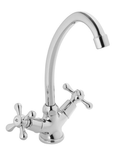 Triumph Kitchen Sink Mixer Tap Classico Twin Lever Chrome H28Cm Spout Reach 15Cm