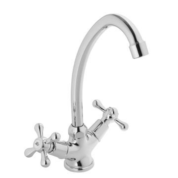 Triumph Kitchen Sink Mixer Tap Classico Twin Lever Chrome H28Cm Spout Reach 15Cm