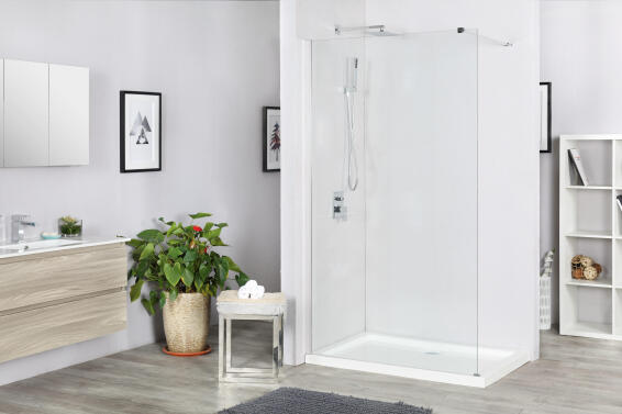Sensea Remix Shower screen and arm silver with clear glass W100cmxH200cm 