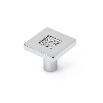 Cabinet knob square chrome crystal shape 28x28mm rei