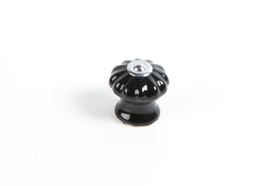 Cabinet knobs porcelain festoon shape black 28mm 4pc rei
