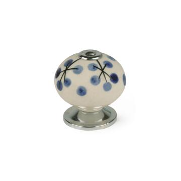 Cabinet knob porcelain white and blue flower shape 40mm rei