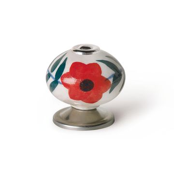 Cabinet knobs porcelain red flower shape 40mm 4pc rei