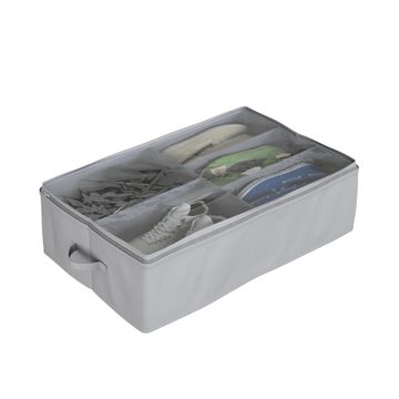 Spaceo lito underbed textile shoe storage box grey w36cmxd56cmxh16cm