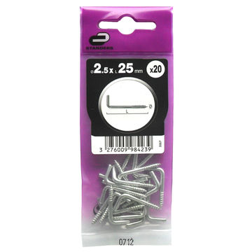 Cup hooks square zinc plated steel 2.5x25mm 20pc standers