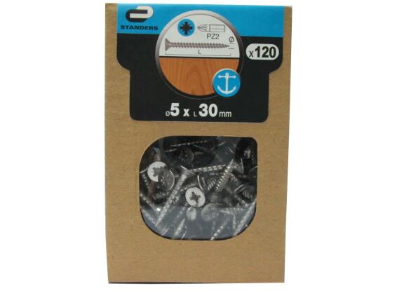 Chipboard screws countersunk pozidriv 5x30mm 120pc box standers