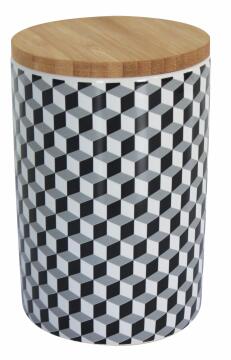 Kitchen Utensils Holder Ceramic With Bamboo Lid Black And White Hexagon 