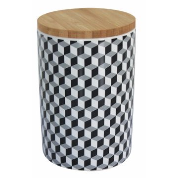 Kitchen Utensils Holder Ceramic With Bamboo Lid Black And White Hexagon 