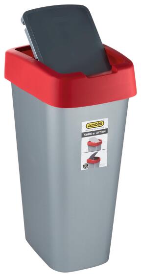 ADDIS SWING OR LIFT BIN SILVER & RED 25L