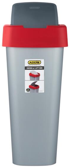 ADDIS SWING OR LIFT BIN SLIVER & RED 50L