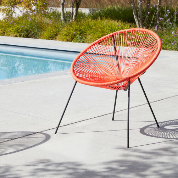 Acapulco Rattan Steel Round Patio Chair Coral Orange LEROY