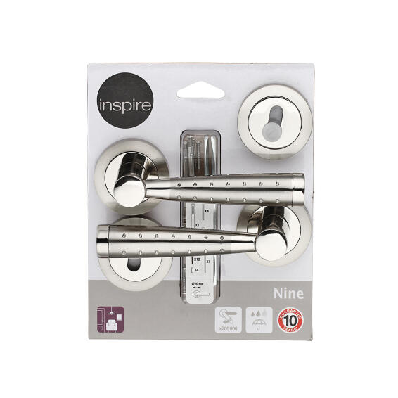 Door handles on round rose w/escutcheon satin nickel finish nine inspire