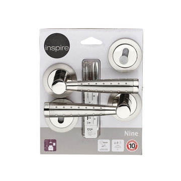 Door handles on round rose w/escutcheon satin nickel finish nine inspire