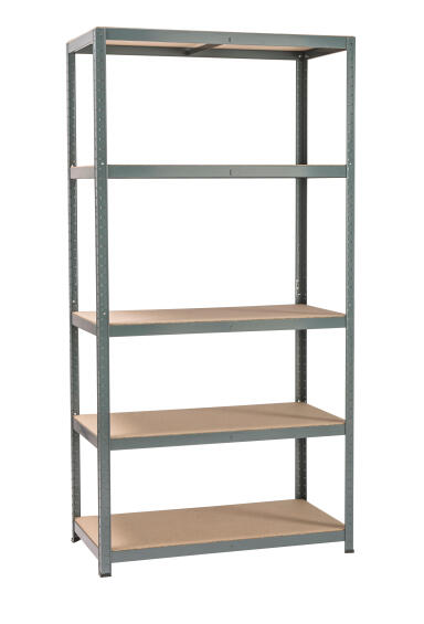 Spaceo mdf board & metal shelving 5 tiers grey w100xd50xh196cm
