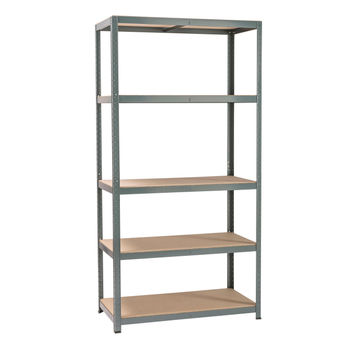 Spaceo mdf board & metal shelving 5 tiers grey w100xd50xh196cm