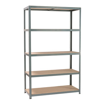 Spaceo mdf board & metal shelving 5 tiers grey w120xd50xh196