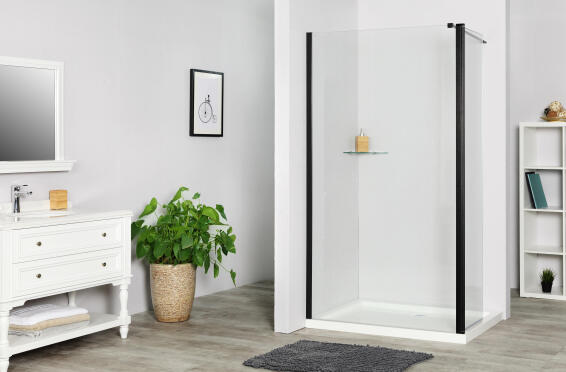 Shower deflector Remix black with 8mm clear glass 40x200cm