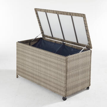 Garden Storage Cushion Box Naterial Daveport SIZE:120X62X68CM Braided resin Grey Color open by Gas-spring with 2 wheels