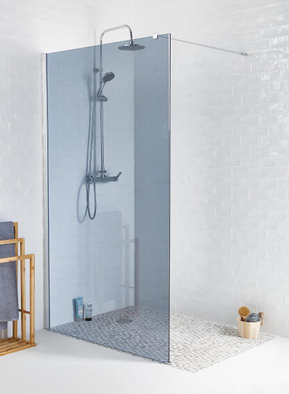 Sensea Remix Shower Screen And Arm Brush Nickel With Smoked Glass W120cmxD0.8cmxH200cm