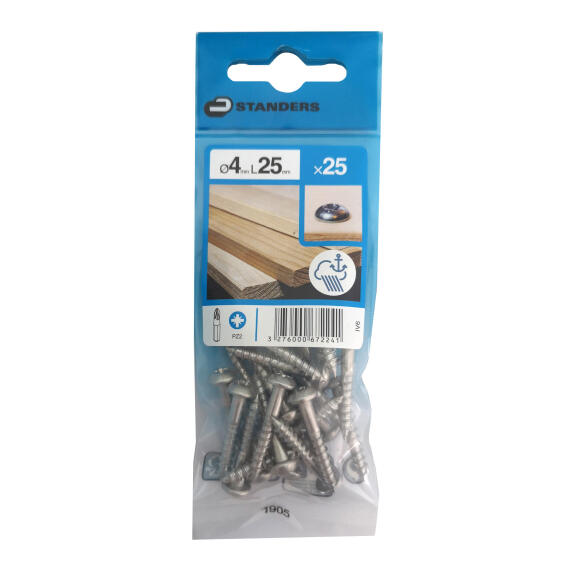 WOOD SCREW ROUND HEAD POZIDRIVE, STAINLESS STEEL 316 A4, 4X25, 25PCS, P1