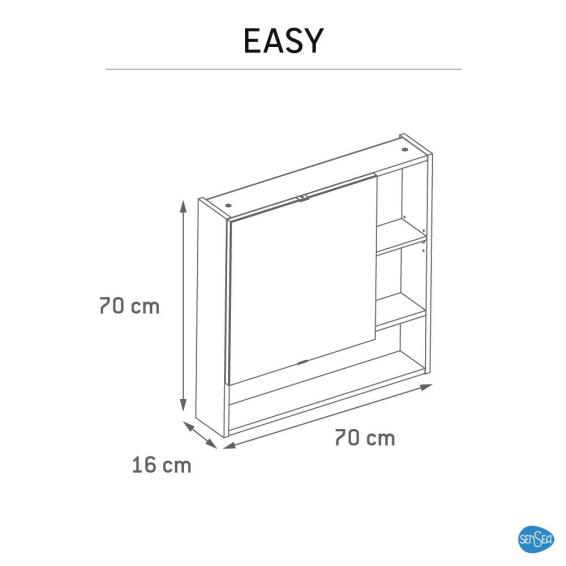 Sensea Easy Mirror Bathroom Cabinet Wall Hung Matt White With 1 Door W70cmxD16.3cmxH70cm
